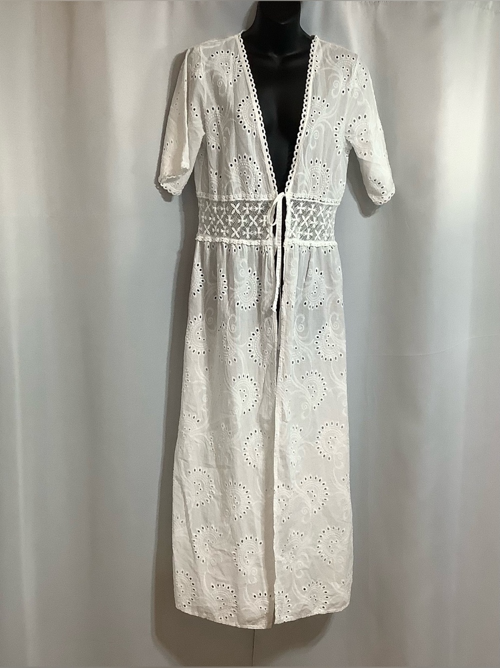 Luisa Perla Maxi Duster Women’s Size Medium White Cotton Eyelet Lace Resort
